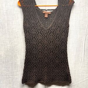 Bandolino Y2K brown, crochet knit V-neck sleeveless tank top boho cotton Med